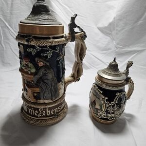 Artisan Ceramic Beer Steins with Pewter Lids
